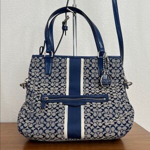 Coach signature stripe fold over crossbody with two hang tags EUC blue